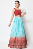 Foil Print Embroidered Chinnon Sky Blue Lehenga
