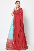 Foil Print Embroidered Chinnon Sky Blue Lehenga