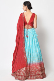 Foil Print Embroidered Chinnon Sky Blue Lehenga