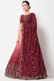 Foil Print Embroidered Chinnon Wine Maroon Lehenga