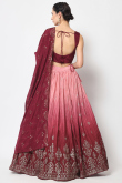 Foil Print Embroidered Chinnon Wine Maroon Lehenga