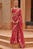Saree in Brasso Maroon with Lace Embroidery for Wedding 
