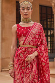 Saree in Brasso Maroon with Lace Embroidery for Wedding 