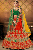Red Satin Embroidered Lehenga