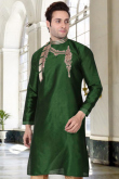 Forest Green Banglori Silk Kurta With Zari Work