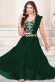 Forest Green Plain Georgette A Line Style Lehenga For Mehndi 