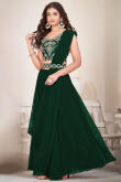 Forest Green Plain Georgette A Line Style Lehenga For Mehndi 