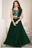Forest Green Plain Georgette A Line Style Lehenga For Mehndi 