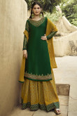 Forest Green Satin Georgette Straight Cut Sharara Suit