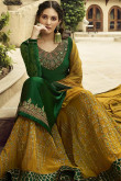 Forest Green Satin Georgette Straight Cut Sharara Suit