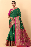 Forest Green Silk Blend Saree With Weaved Work For Mehndi