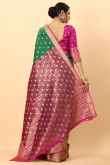 Forest Green Silk Blend Saree With Weaved Work For Mehndi