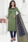 Forest Green Silk Festive Wear Churidar Suit