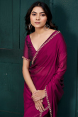Fuchsia Pink Crepe Saree With Stone Work For Diwali