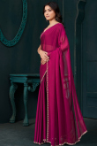 Fuchsia Pink Crepe Saree With Stone Work For Diwali