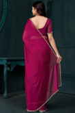 Fuchsia Pink Crepe Saree With Stone Work For Diwali