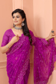 Fuchsia Pink Net Embroidered Saree
