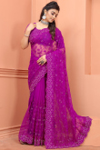 Fuchsia Pink Net Embroidered Saree
