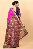 Fuchsia Pink Silk Blend Saree With Weaved Work For Diwali