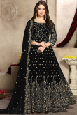 Georgette Wedding Anarkali Suit In Black Color with Zari Work