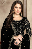 Georgette Wedding Anarkali Suit In Black Color with Zari Work