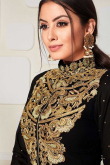Georgette Anarkali with Straight Pant Suit in Black Color