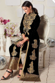 Georgette Anarkali with Straight Pant Suit in Black Color