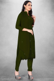 Georgette Army Green Embroidered Straight Cut Churidar Suit