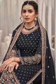 Georgette Black Resham Thread Embroidered Sharara Suit