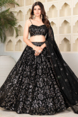 Georgette Black Sequins Embroidred Flared Style Lehenga