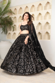 Georgette Black Sequins Embroidred Flared Style Lehenga