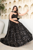 Georgette Black Sequins Embroidred Flared Style Lehenga