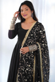 Georgette Black Zari Embroidered Ready Made A Line Anarkali Suit