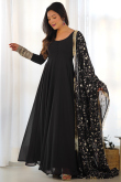 Georgette Black Zari Embroidered Ready Made A Line Anarkali Suit
