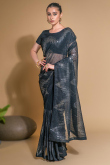 Georgette Bluish Grey Sequins Embroidered Saree 
