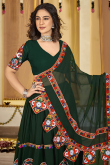 Georgette Bottle Green Embroidered Flared Style Chaniya Choli