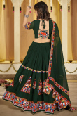 Georgette Bottle Green Embroidered Flared Style Chaniya Choli