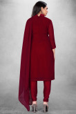 Georgette Burgundy Maroon Embroidered Churidar Suit 