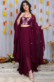 Georgette Burgundy Maroon Embroidered Dhoti Set with Zari Work for Weddings