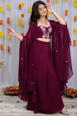 Georgette Burgundy Maroon Embroidered Dhoti Set with Zari Work for Weddings