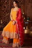 Georgette Carrot Orange Embroidered Anarkali Style Suit