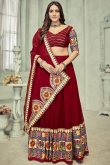 Georgette Cherry Red Embroidered Flared Style Chaniya Choli