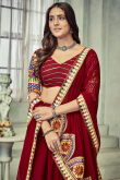Georgette Cherry Red Embroidered Flared Style Chaniya Choli