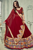 Georgette Cherry Red Embroidered Flared Style Chaniya Choli