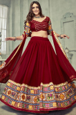 Georgette Cherry Red Embroidered Flared Style Chaniya Choli