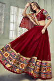 Georgette Cherry Red Embroidered Flared Style Chaniya Choli