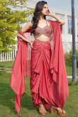 Georgette Coral Pink Dhoti Style Lehenga with Stone Work for Party
