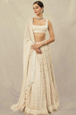Georgette Cream Beige Embroidered Flared Style Bollywood Lehenga