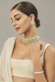 Georgette Cream Beige Embroidered Flared Style Bollywood Lehenga