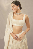Georgette Cream Beige Embroidered Flared Style Bollywood Lehenga
